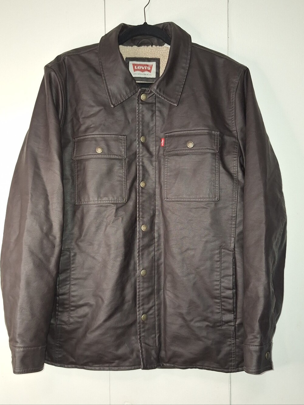 Levi's Men's Brown Faux Leather Sherpa Lined Trucker Jacket Large